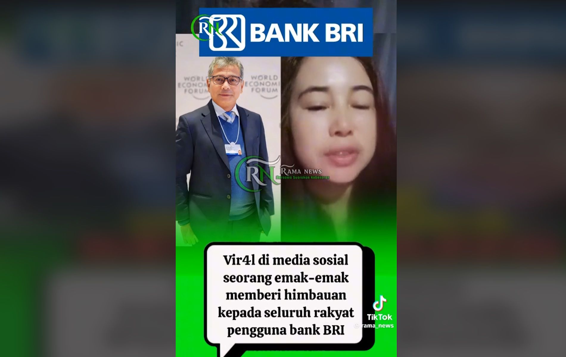 Unggahan video yang menarasikan Bank BRI gunakan uang nasabah untuk bantu serangan bansos pemerintah di Pemilu 2024. 