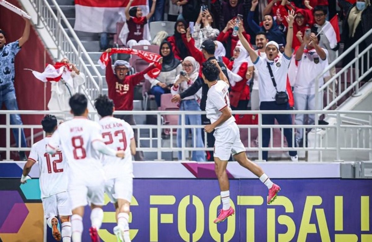 Selebrasi Rafael Struick setelah cetak gol pertama ke gawang Korea Selatan.