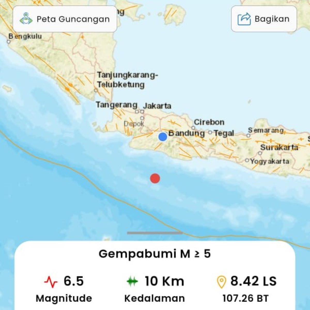 Bandung Gempa Pusat Gempa di Garut Jawa Barat, BMKG sebut kekuatan gempa 6.5 magnitudo