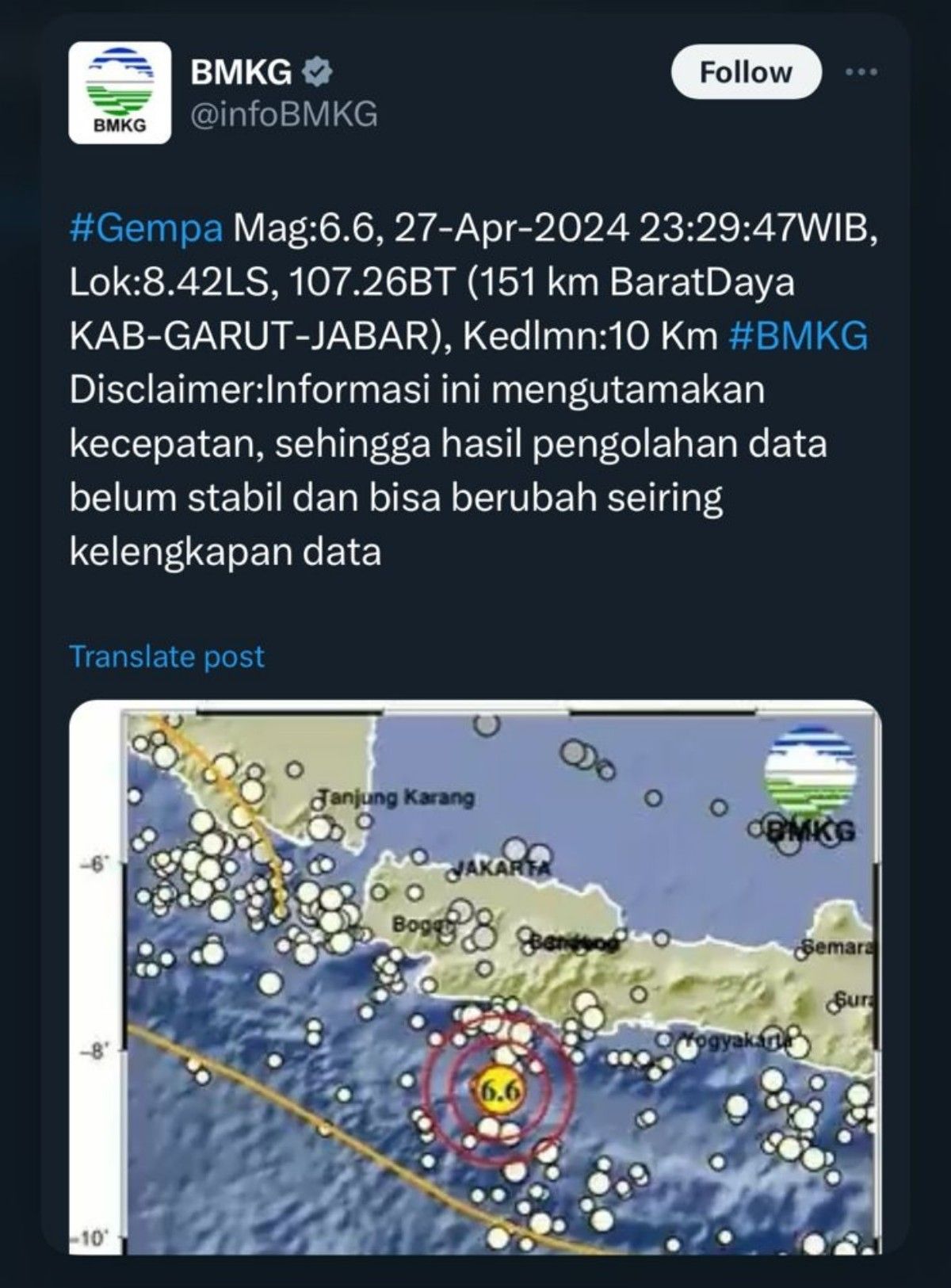 Info  BMKG gempa terkini barusan