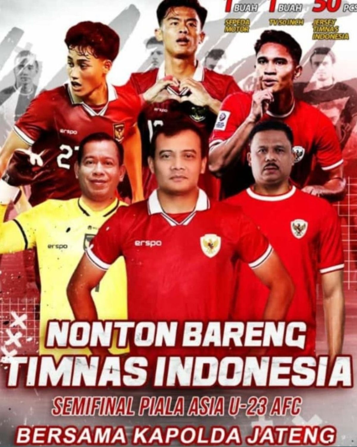 Gambar meme poster pejabat nobar Indonesia vs Uzbekistan U23 Semifinal Piala Asia U23 2024.