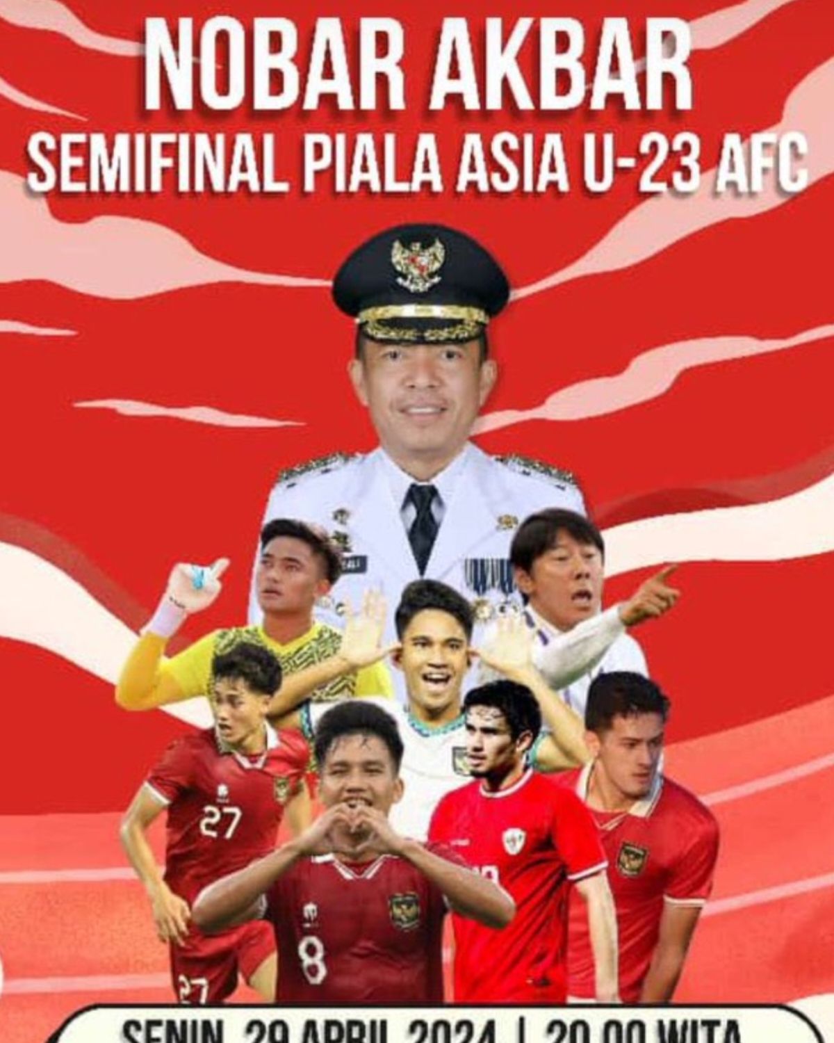 Gambar meme poster pejabat nobar Indonesia vs Uzbekistan U23 Semifinal Piala Asia U23 2024.