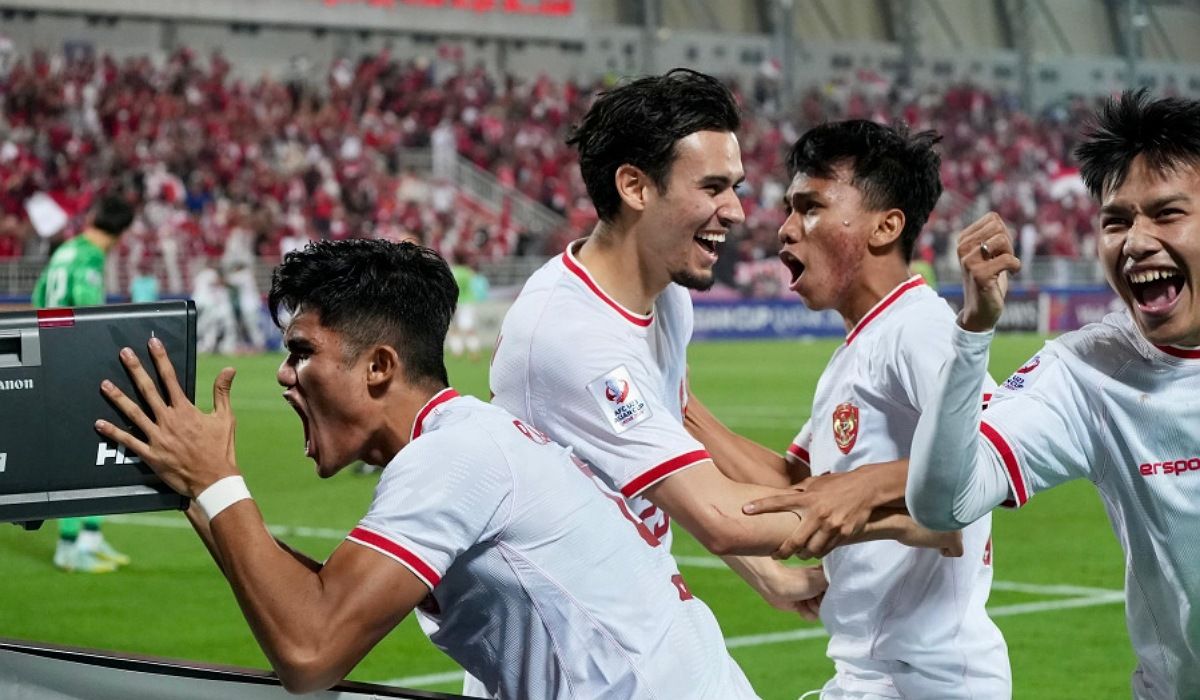 Timnas U-23 Indonesia saat merayakan gol di fase grup Piala Asia U-23 2024.