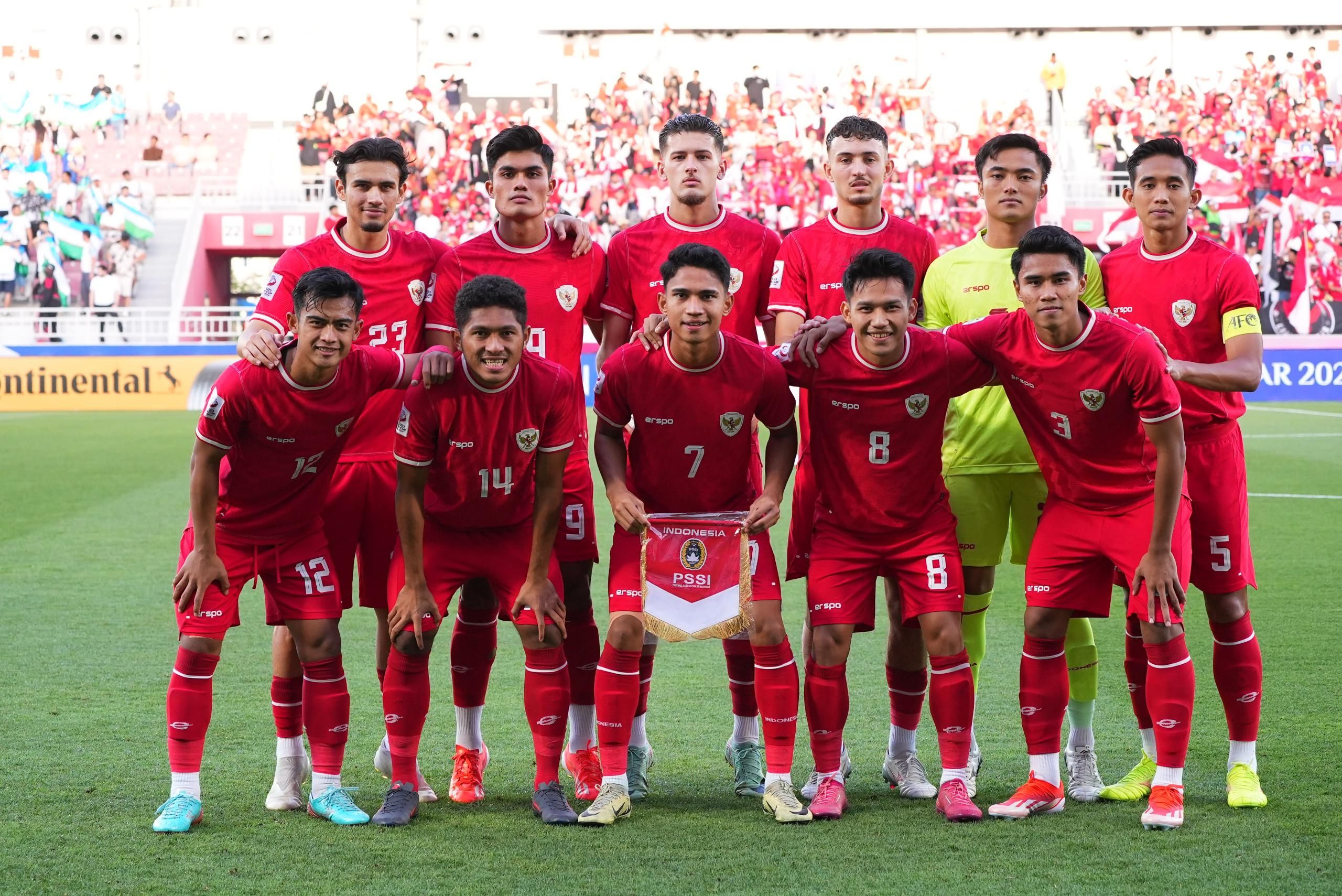 Skuad timnas Indonesia U23 saat menghadapi Uzbekistan U23 di semifinal Piala Asia U23 2024.