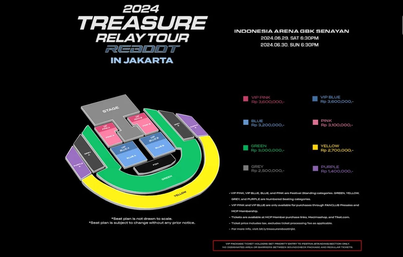 Seat plan konser Treasure di Jakarta pada Juni 2024.