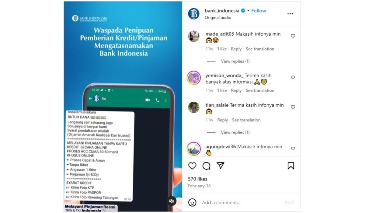 Akun resmi Bank Indonesia /Instagram @bank_indonesia