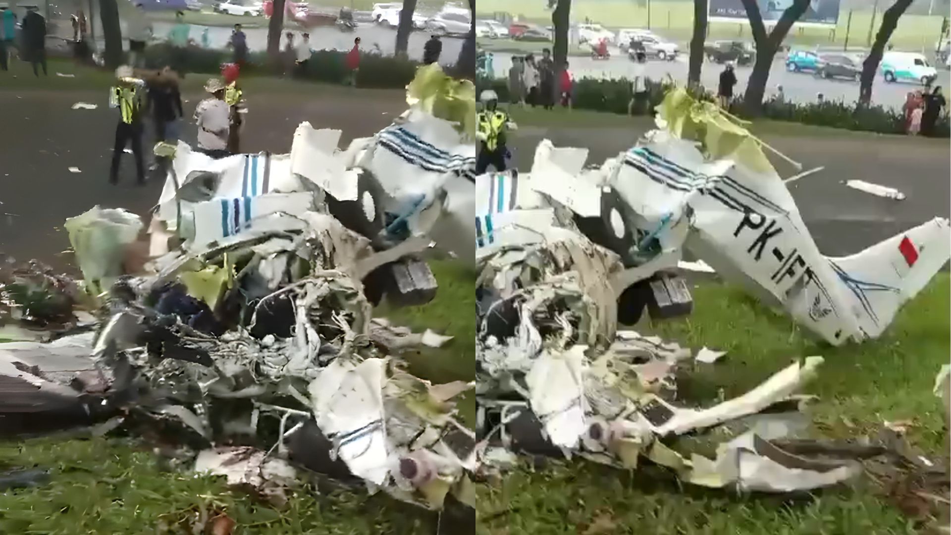 Pesawat jenis Cessna yang jatuh di Lapangan Sunburst, BSD, Tangerang Selatan./ X/ Pikiran Rakyat