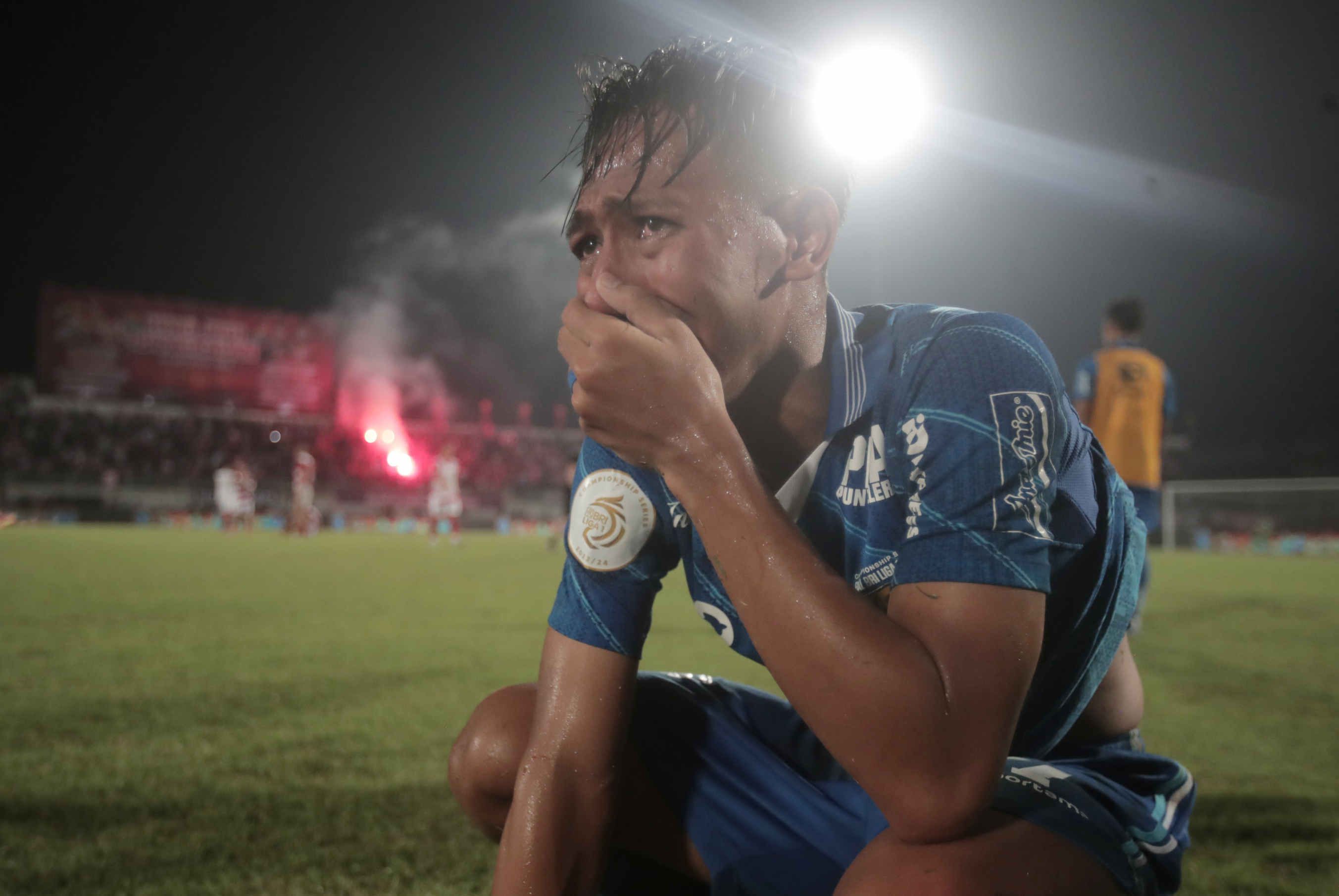 Luapan emosional pemain Persib Bandung, Beckham Putra Nugraha setelah berhasil membawa timnya keluar sebagai juara Final Championship Series 2024 di Stadion Bangkalan Madura, Jatim, Jumat (31/5/2024).