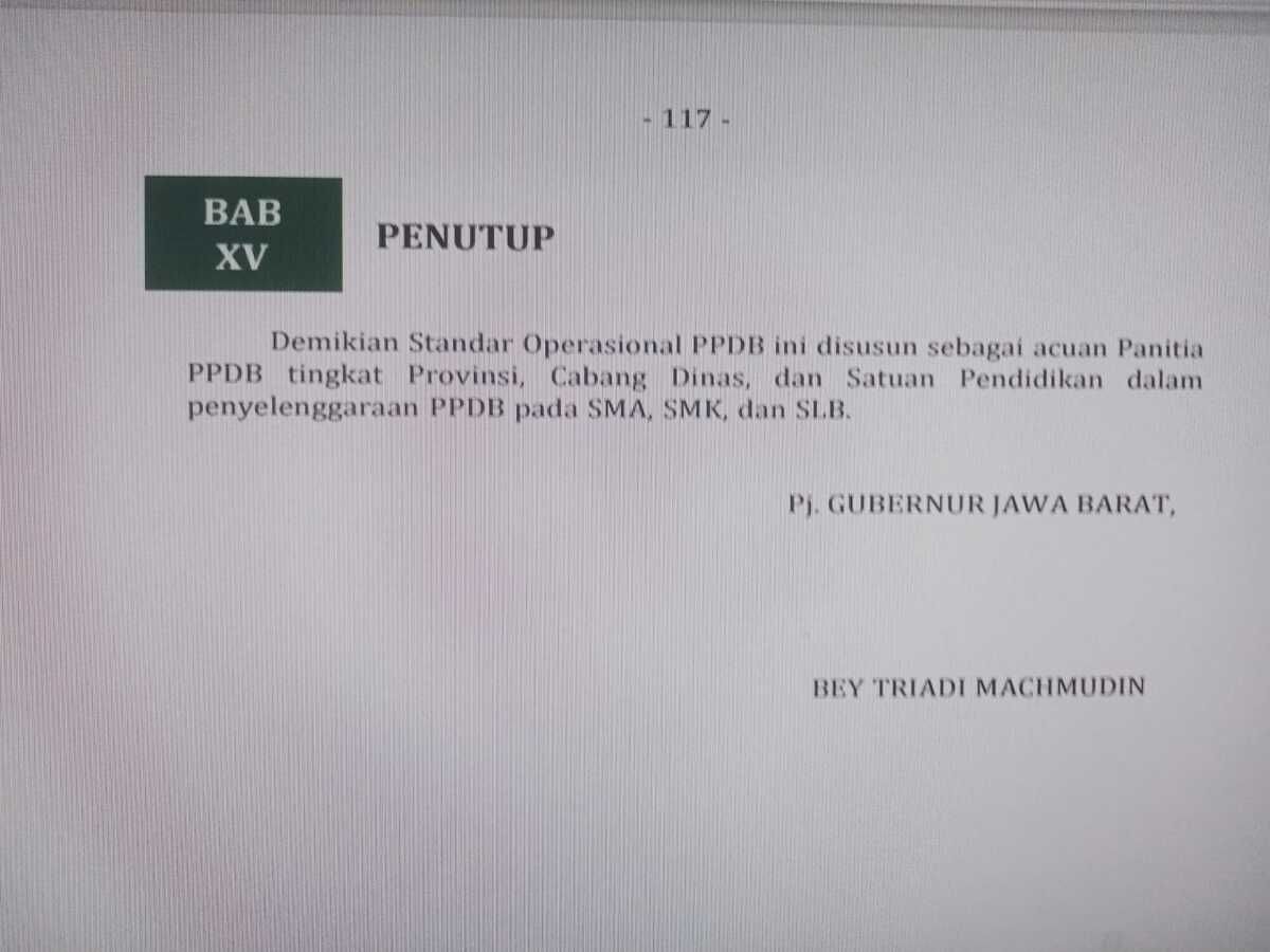 Lampiran Pergub PPDB 2024 yang belum ditandangani Pj Gubernur Jawa Barat, Bey Triadi Machmudin