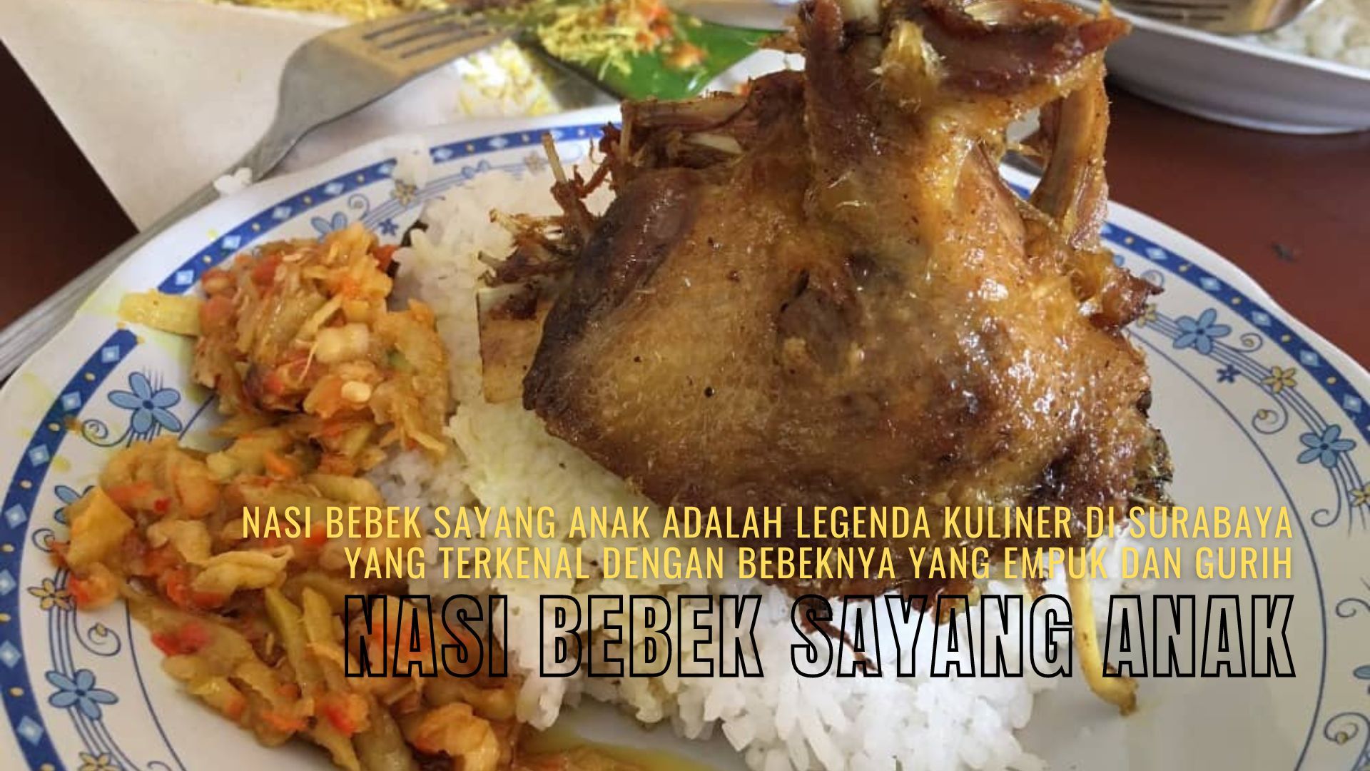 Nasi Bebek Sayang Anak adalah legenda kuliner di Surabaya yang terkenal dengan bebeknya yang empuk dan gurih