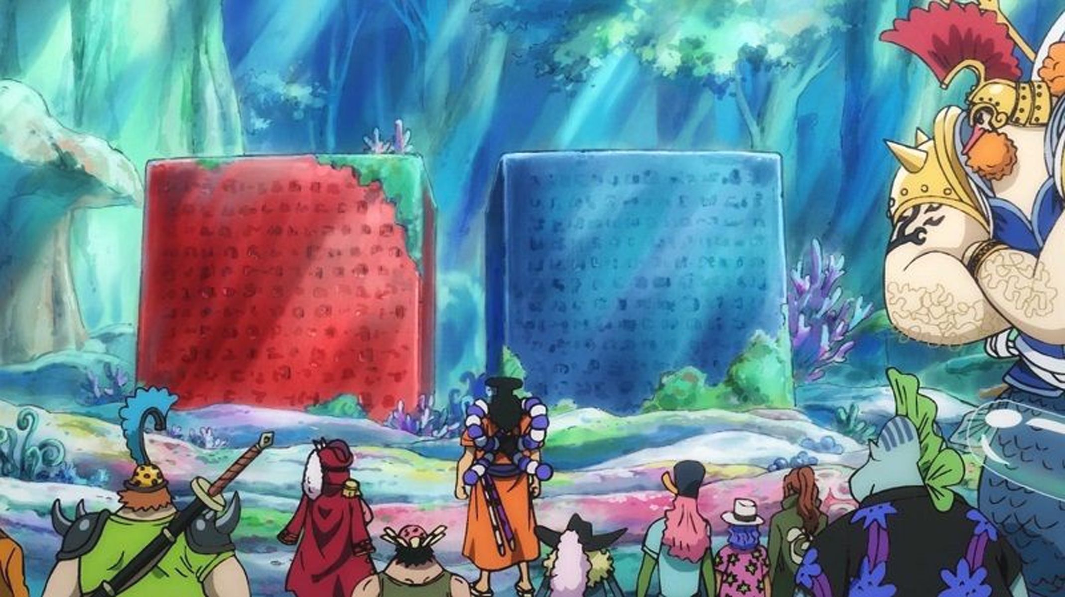 Analisis One Piece: Road Ppneglyph yang mencatat perjanjian antara Manusia Ikan dan Joy Boy. Kemungkinan besar ras Manusia Ikan merupakan bangsa asli kerajaan kuno (Ancient Kingdom)