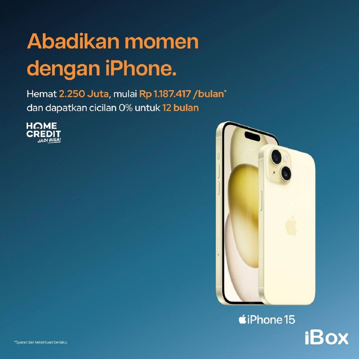 Hemat hingga Rp 2.250.000 dengan cicilan ringan Rp 1 jutaan. Promo iPhone 15 di iBox Surabaya: iPhone terbaru, cicilan 0%, hemat jutaan Rek! / Instagram @iboxindonesia