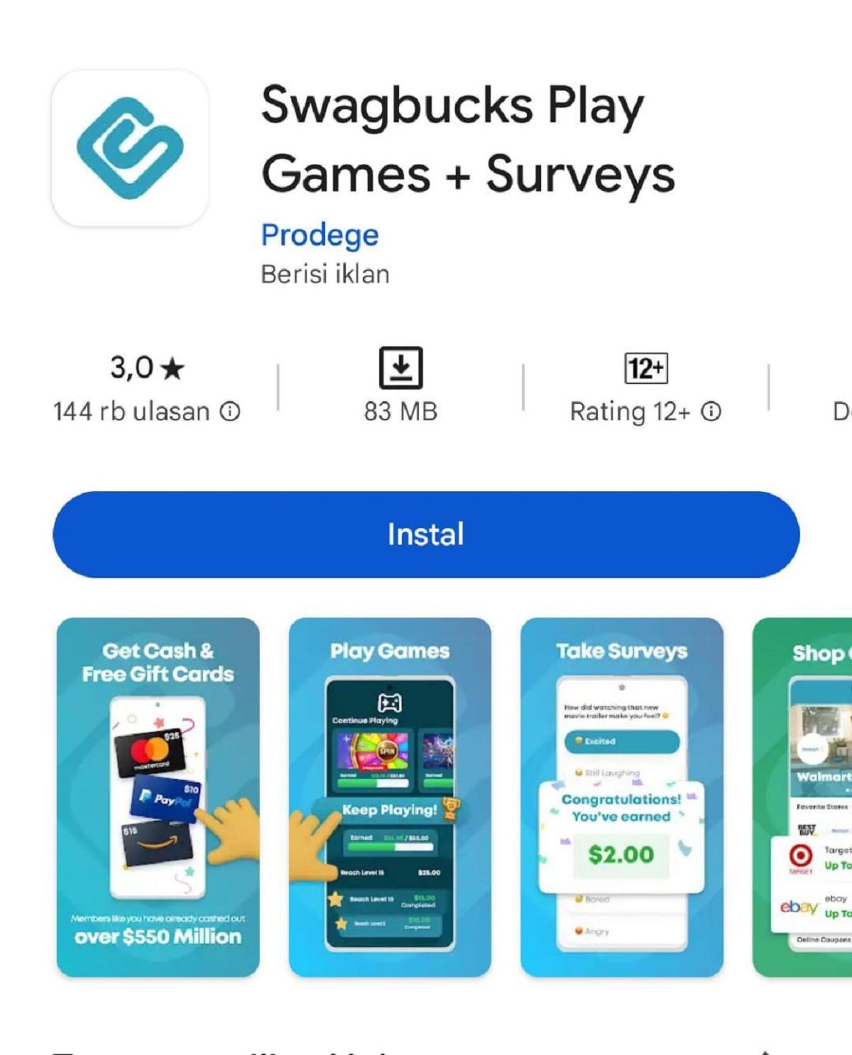 Swagbucks Play Games + Surveys/ Google Play Store