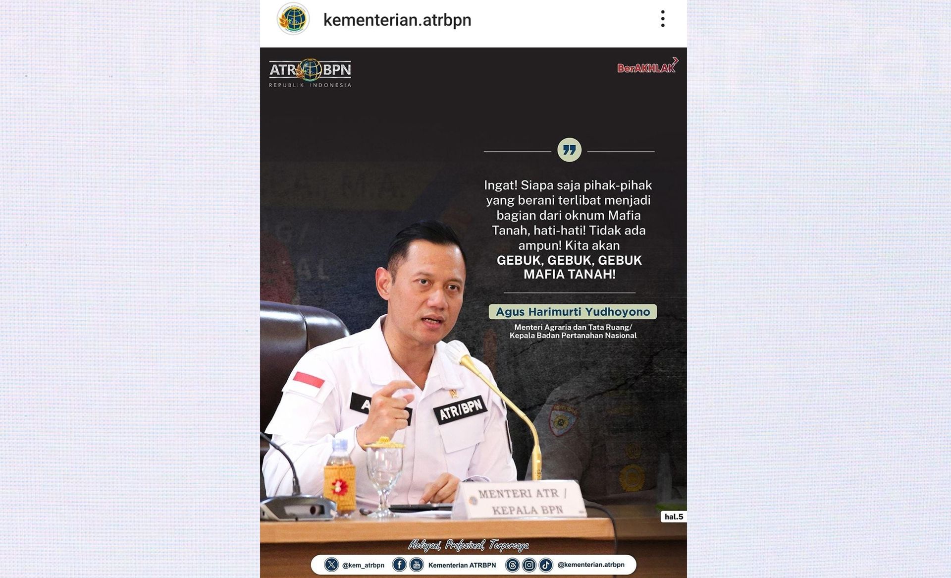 Menteri ATR/BPN Agus Harimurti Yudhoyono (AHY)