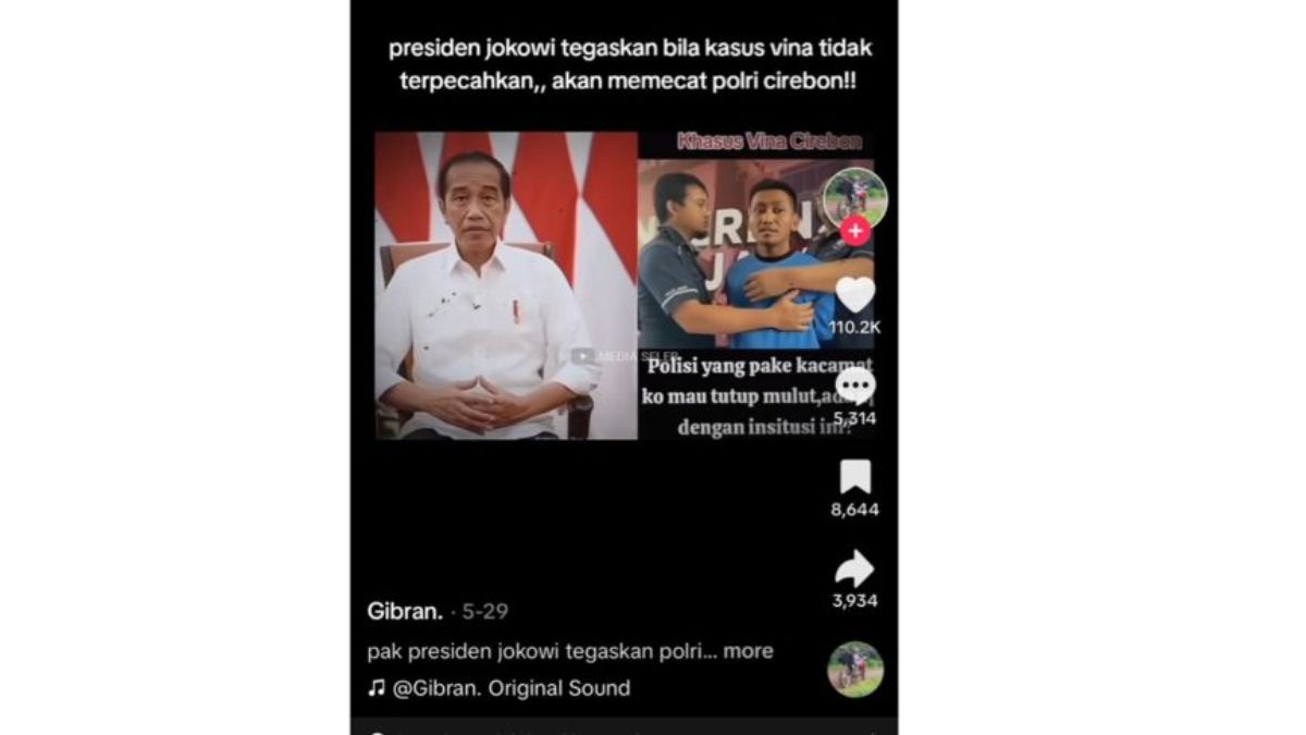 Unggahan yang menarasikan video Presiden Jokowi ancam akan memecat anggota kepolisian polsek Cirebon akibat kasus vina.