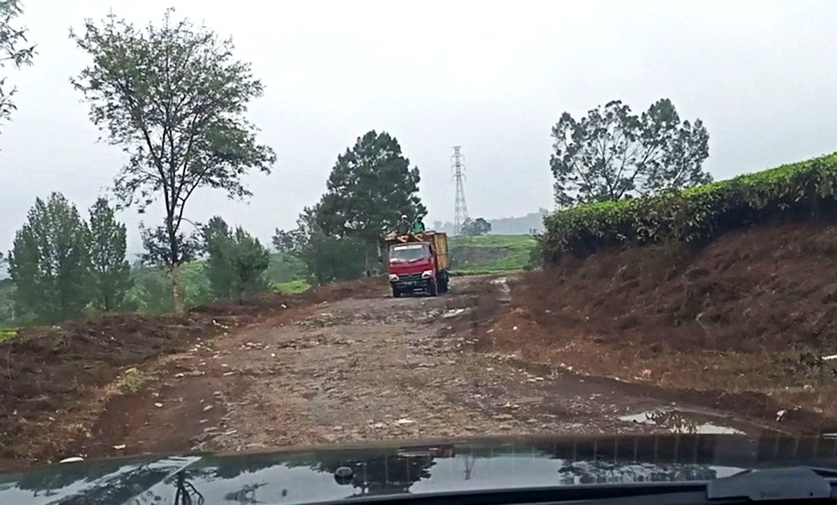 Mengendarai mobil jenis SUV pada perkebunan teh di Garut, Jawa Barat.