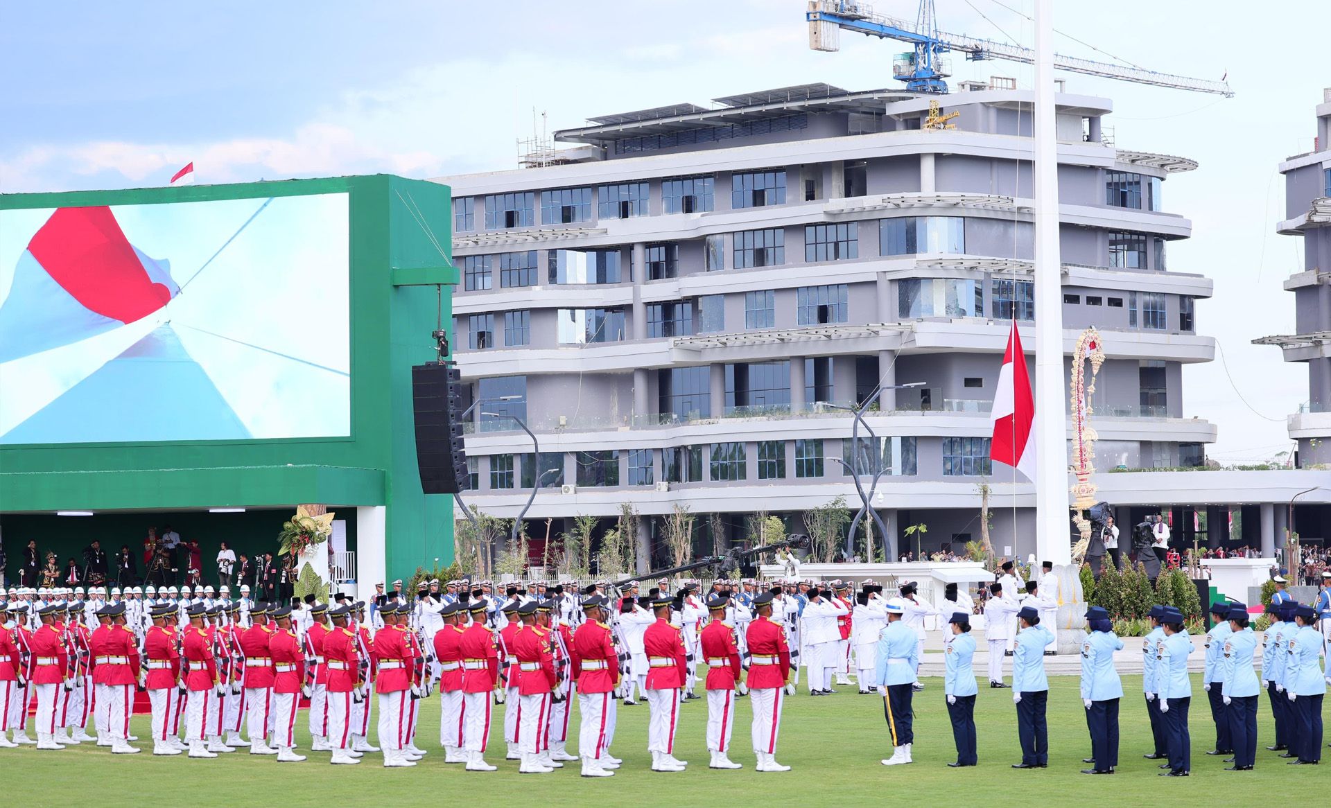 Upacara, rangkaian peringatan Hari Ulang Tahun (HUT) ke-79 Kemerdekaan Republik Indonesia yang dilangsungkan di Ibu Kota Nusantara (IKN), Sabtu 17 Agustus 2024