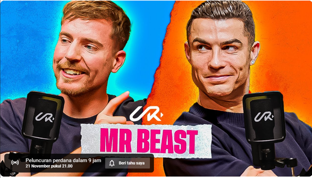 Thumbnail video kolaborasi Cristiano Ronaldo dan MrBeast