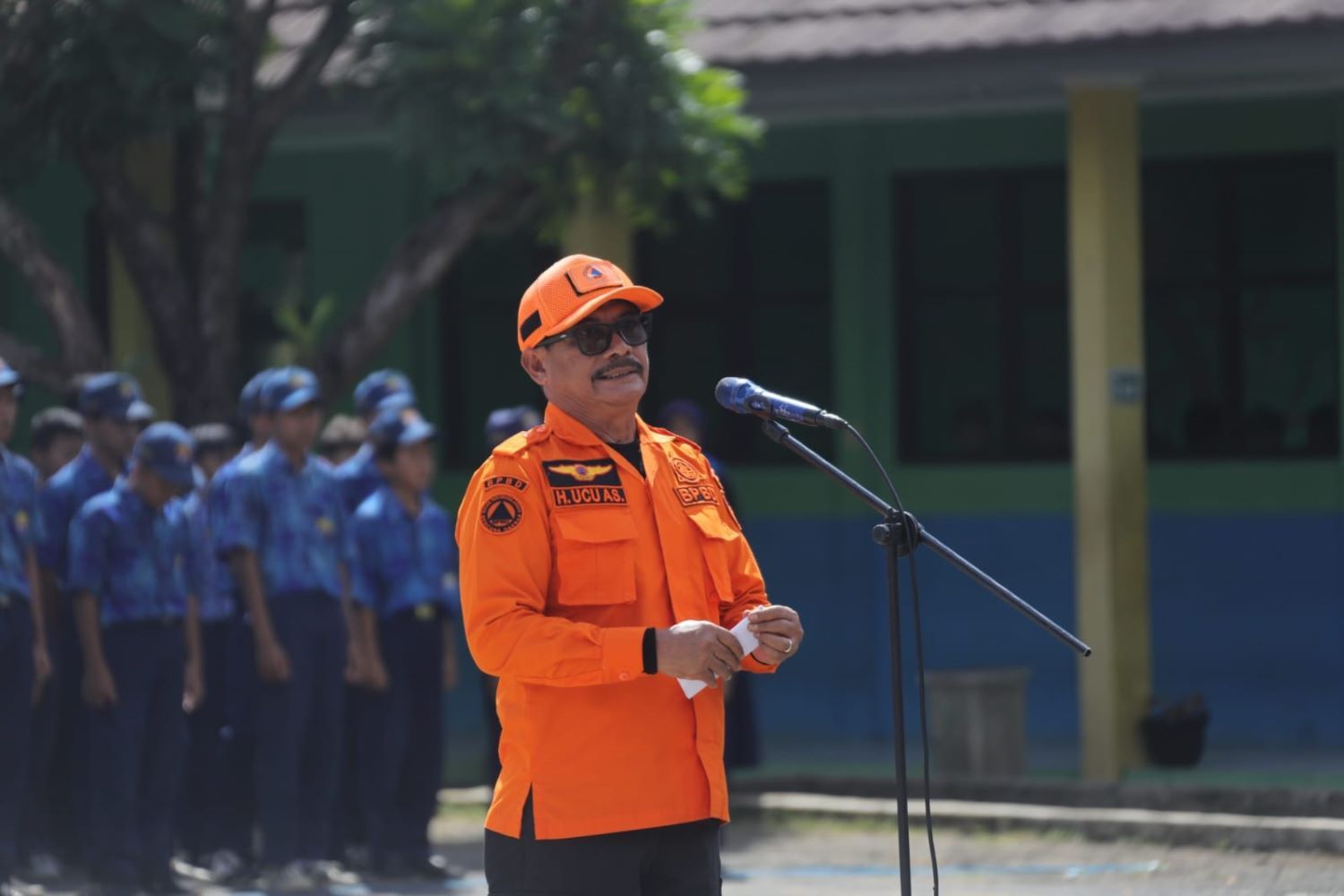 Kepala BPBD, Ucu Anwar saat memimpin Apel Kesiagaan