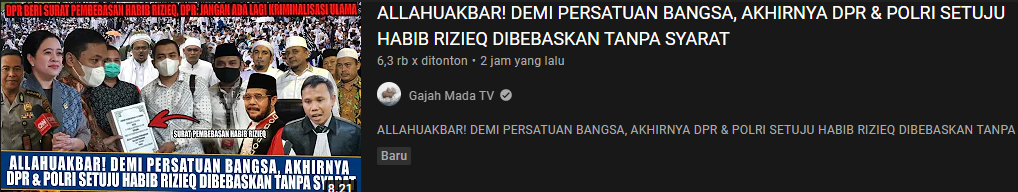 Thumbnail unggahan klaim video hoax/youtube/Gajah Mada TV