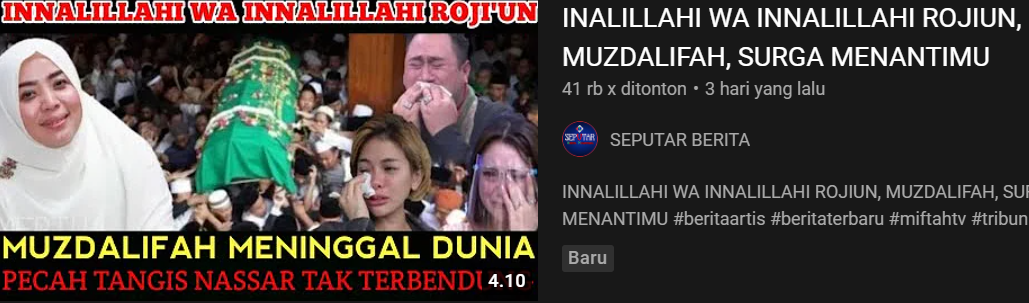 Unggahan video klaim Muzdalifah meninggal dunia adalah hoax.