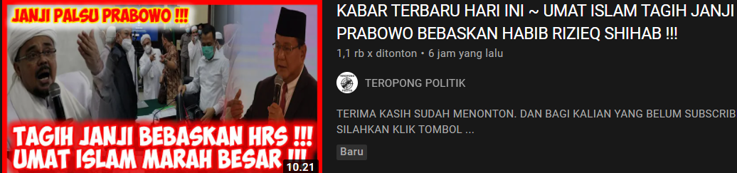 Thumbnail unggahan klaim hoax/youtube/Teropong Politik