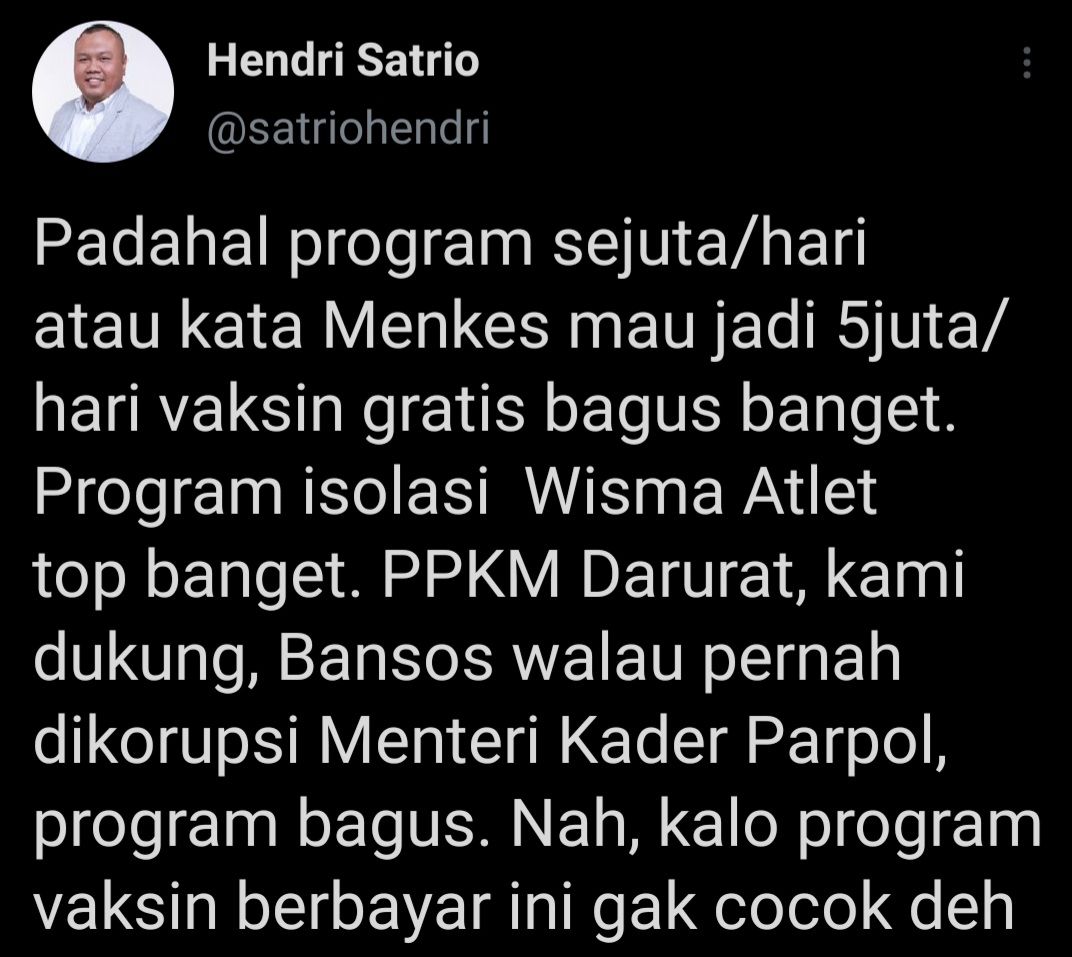 Cuitan pengamat politik, Hendri Satrio.