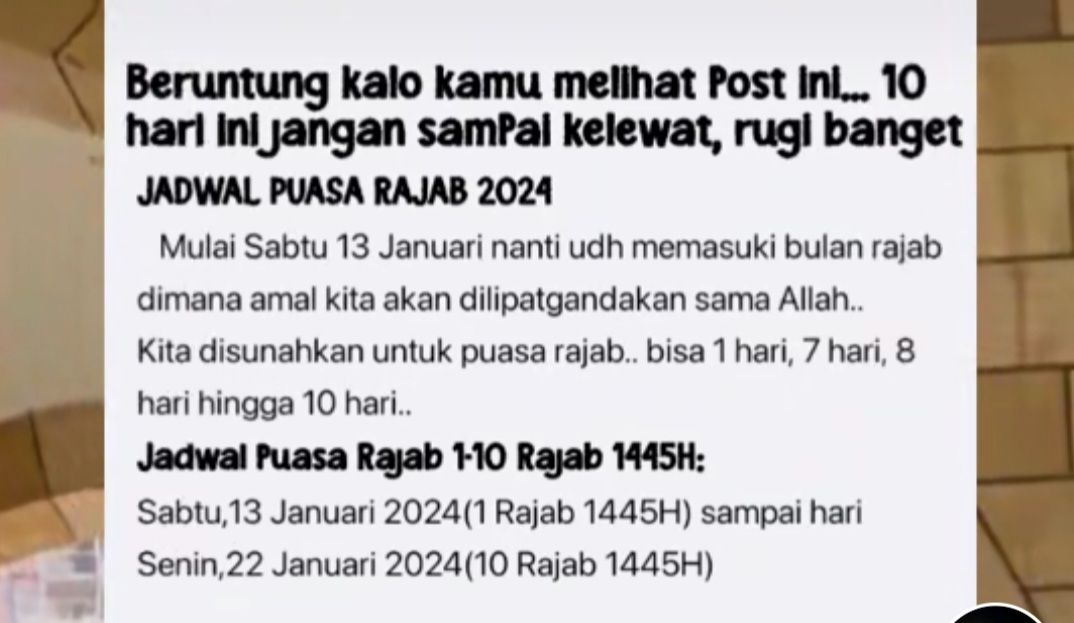 Jadwal puasa Rajab 2024.*