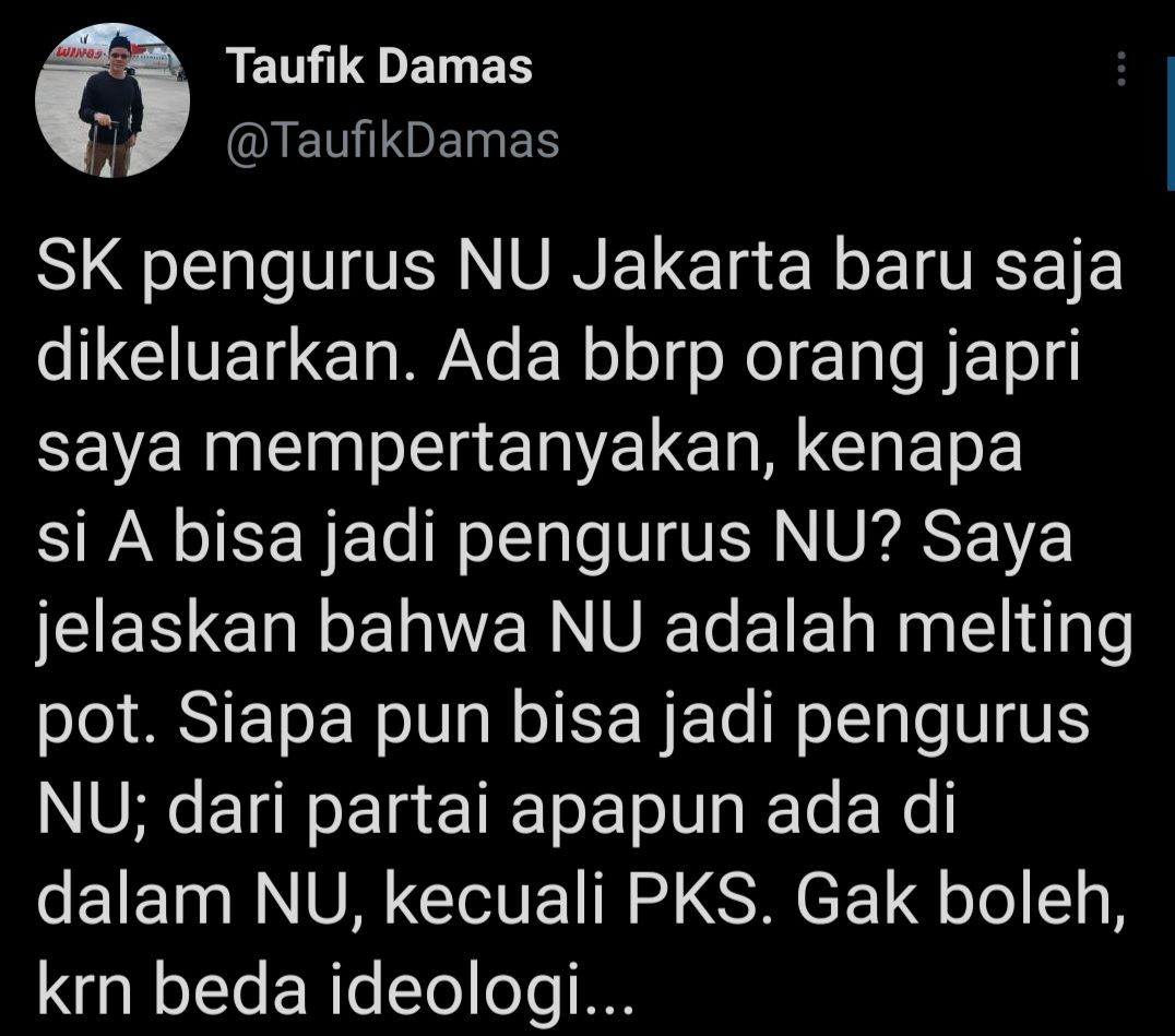 Cuitan Wakil Katib Syuriyah PWNU DKI Jakarta, Taufik Damas.