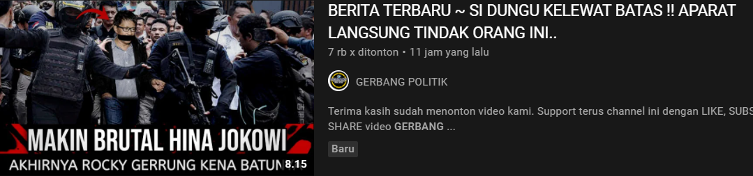 Thumbnail unggahan klaim hoax/youtube/Gerbang Politik