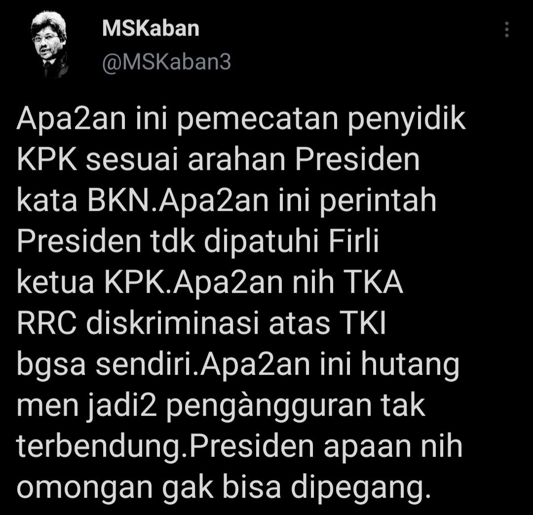 Cuitan MS Kaban yang kritik Presiden Jokowi soal KPK hingga utang negara.