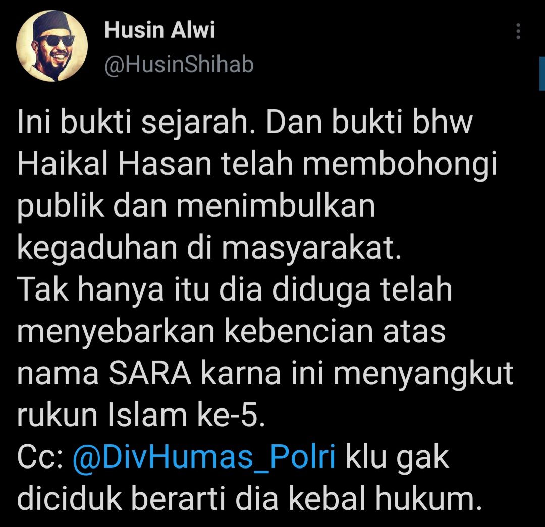 Cuitan Husin Shihab yang menyebutkan Haikal Hassan telah bohongi publik soal ibadah haji.