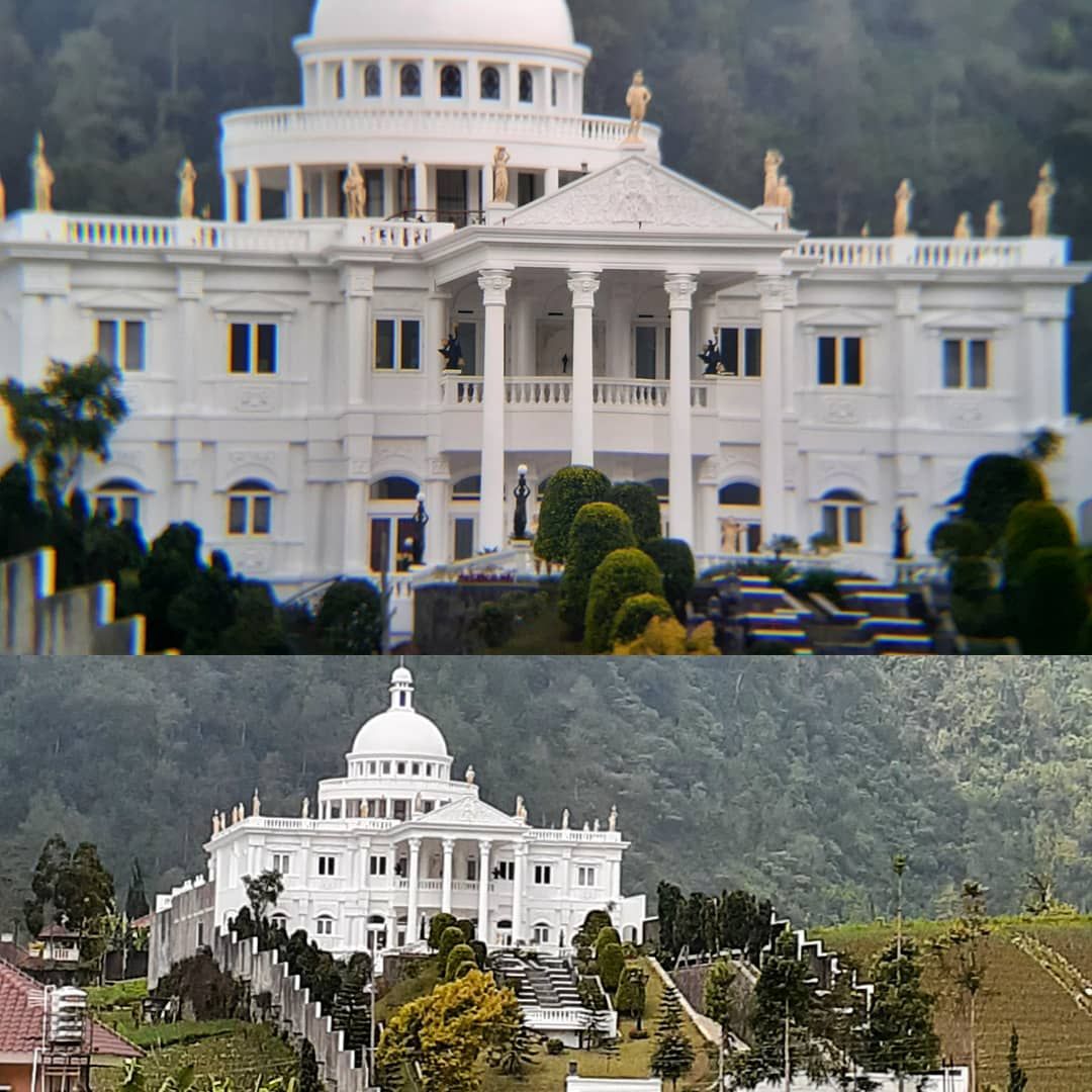 Villa Putih yang diambil dari jarak jauh di Tawangmangu, tampak megah dan indah.