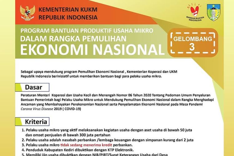 Cara Daftar Online BLT BPUM Kabupaten Kediri Bantuan UMKM ...