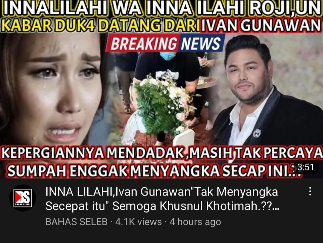 Thumbnail di kanal Youtube yang menyebut Ivan Gunawan meninggal dunia.