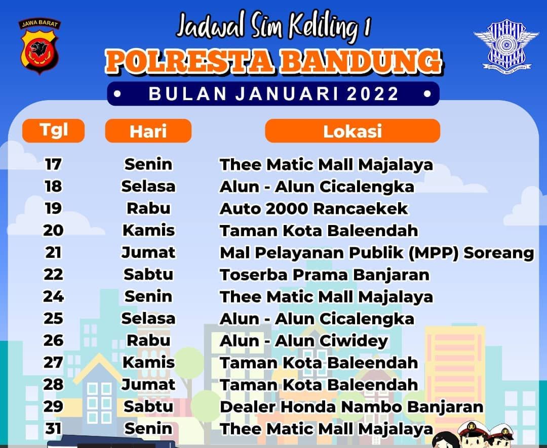 Jadwal Lengkap SIM Keliling Kabupaten Bandung Januari 2022, Beserta Persyaratannya. /tmcpolrestabandung