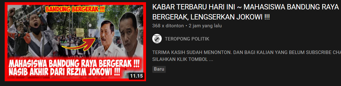 Unggahan video klaim hoax/youtube/Teropong Politik