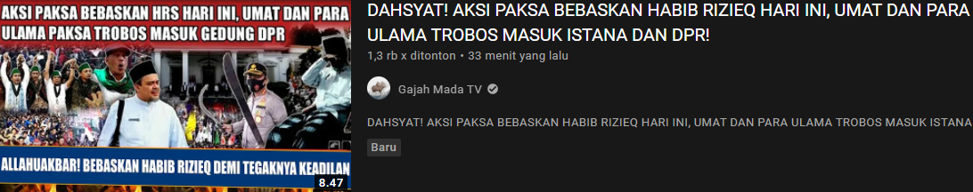 Thumbnail unggahan video klaim hoax/youtube/Gajah Mada TV