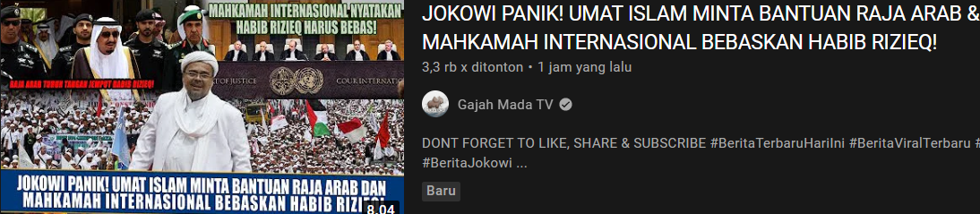 Thumbnail unggahan klaim hoax/youtube/Gajah Mada TV