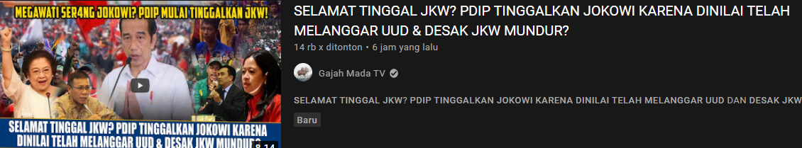 Thumbnail video unggahan klaim hoax/Youtube/ Gajah Mada TV