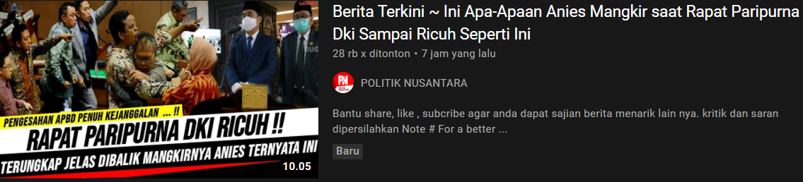 Thumbnail video klaim hoax/YouTube/Politik Nusantara