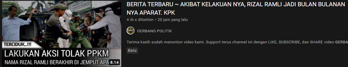 Thumbnail video unggahan hoax/youtube/Pilar Istana