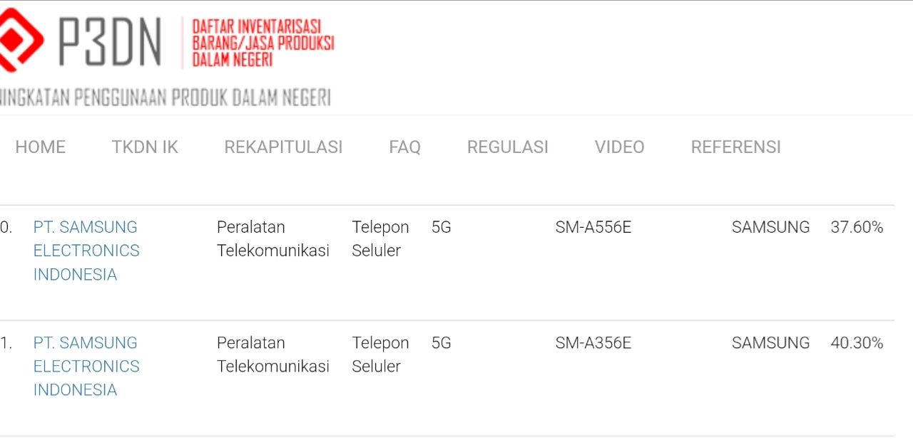 Sertifikat penjualan Samsung Galaxy A35 5G dan Galaxy A55 5G muncul di situs TKDN Kemenperin Indonesia