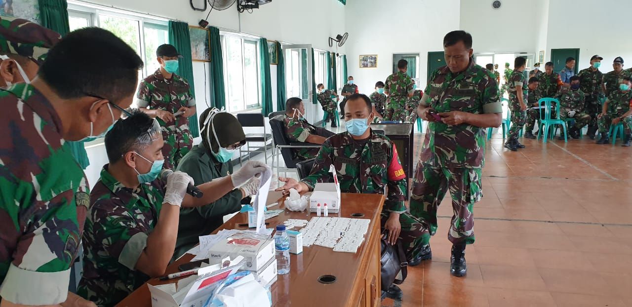 TNI saat Lakukan Rapid Test Virus Corona di Kodim 0622/Kab. Sukabumi (Mantra Sukabumi)/