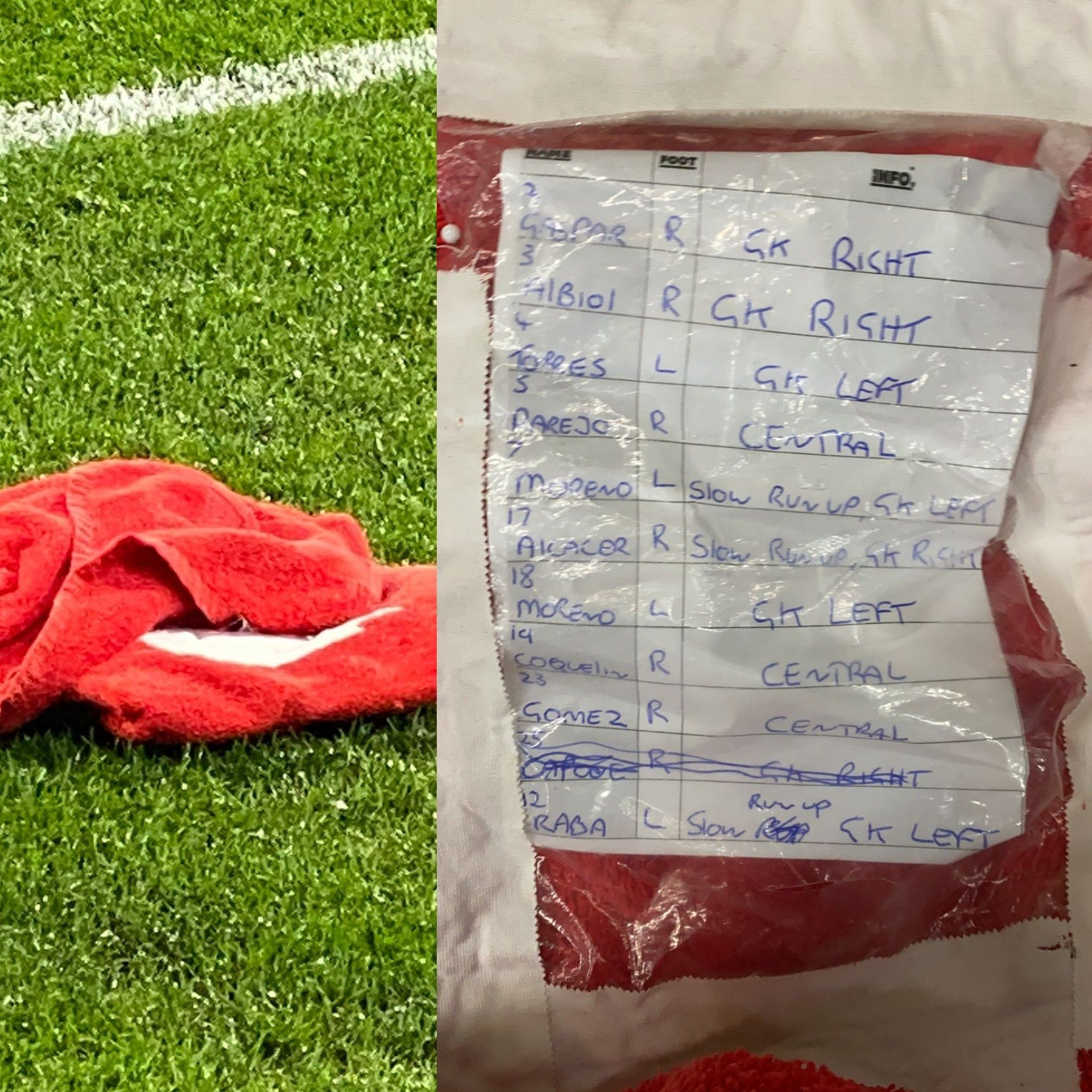 Contekan dari pelatih kiper Man United yang diberikan melalui handuk De Gea