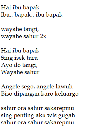 Lirik Lagu Hai Ibu Bapak Sahur Versi Bahasa Jawa