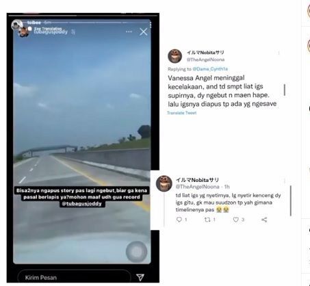 Inilah! Penampakan video sopir Vanessa Angel diduga sempat ngebut dan bisa membuat Instagram Story sebelum kecelakaan. Tangkapan layar Instagram.com/@dunianeti