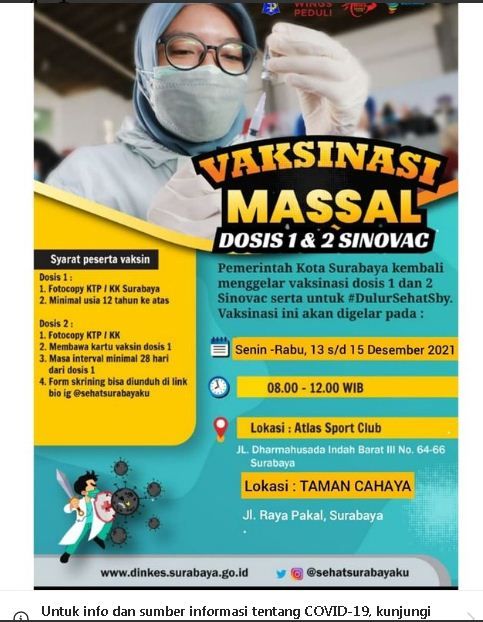 Info vaksinasi Covid-19 di Surabaya