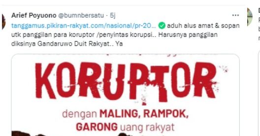 Arief Poyuono tidak setuju panggilan 'penyintas korupsi' yang akan diberikan pada koruptor (maling uang rakyat).*