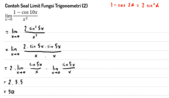 contoh soal limit fungsi trigonometri dan pembahasannya kelas 12 SMA Matematika Peminatan